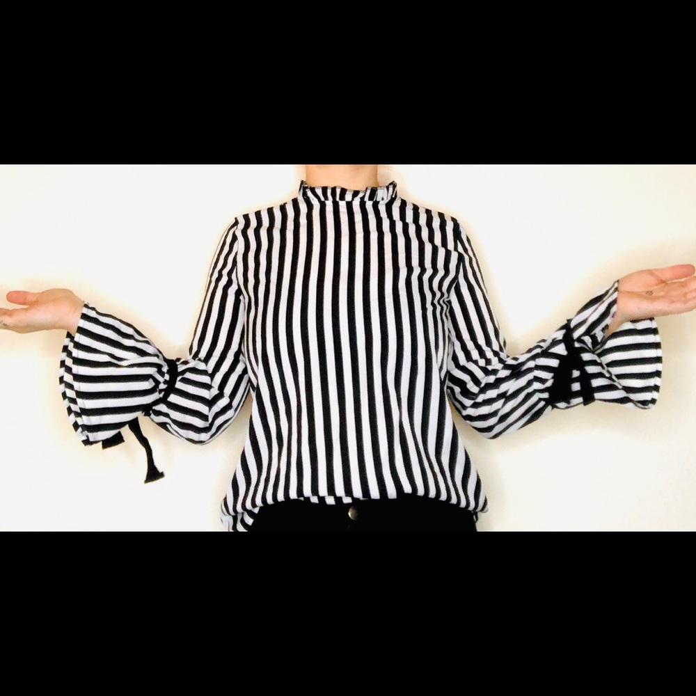 ASOS billowy blouse in black and white stripe